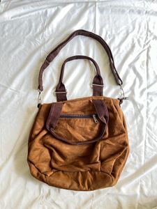 Brown Hobo Shoulder Bag with Cute Buttons