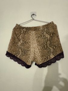 Snake Print Lace Trim Sleep Shorts