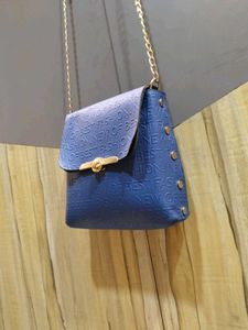 Chic Blue Embossed Shoulder Bag