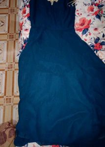 Stunning Teal Anarkali Gown with Embellished Neckl