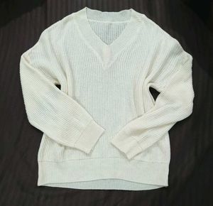 Cream V-Neck Knit Sweater