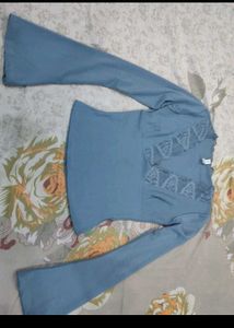 Blue Bell Sleeve Lace Trim Top