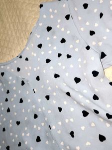 Light Blue Heart Print Bell Sleeve Top