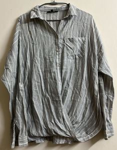 Grey Striped Twist Front Shirt