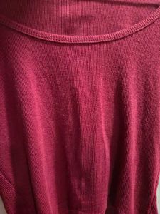 Maroon Ribbed Long Sleeve Crop Top