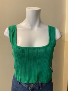 Green Ribbed Square Neck Tank Top 🍋