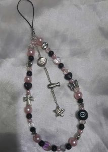 Pink and Black Beaded Charm Strap