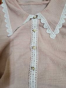 Women's Peach korean Lace Trimmed Top
