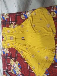 Yellow floral  Embroidered Kurta/dress
