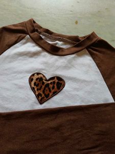 Brown &amp; White Long Sleeve Top with Heart Patch