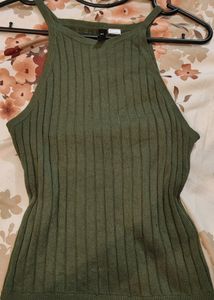 H&M Olive Green Stripes Top