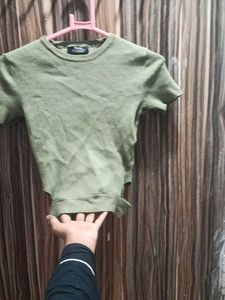 Olive Green Top &amp; White Cargo Pants Set