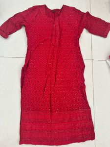 Elegant Red Chikankari Kurta