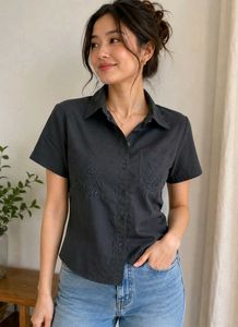 Embroidered Short Sleeve Button-Up Shirt