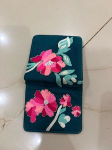 Embroidered Teal Wallet, Vastu appropriate