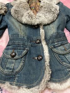 y2k denim Jacket with Fur Trim