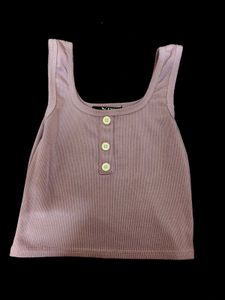 Lavender Ribbed Button-Up Crop Top