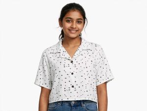White Crop Shirt with Funky Print