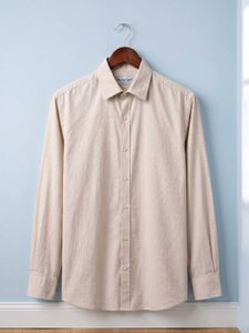 Men's Beige Long Sleeve Button-Up Shirt