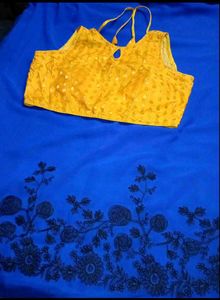Blue saree with beautiful Yellow Blouse