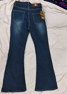 Dark Blue High-Waist Bell Bottom Jeans