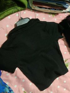 Zara Black Polo Neck crop Tee