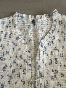 Smocked Floral Tie-Front Top