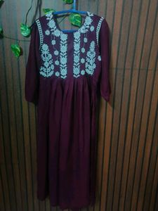 Maroon Kurta with White Embroidery