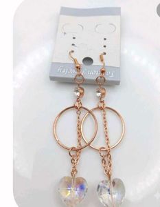Rose Gold Hoop Heart Drop Earrings