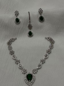 💚 Emerald Green American Diamond Jewellery Set