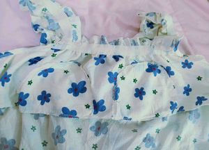 Blue Floral Ruffle Tank Top
