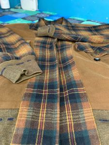 Vintage Plaid &amp; Suede Bomber Jacket
