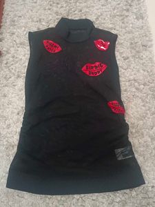 Sheer mesh Black Top with Kiss Patches