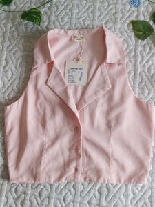 Pink Button-Up Crop Top