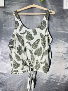 Leaf Print Tie-Front Tank Top