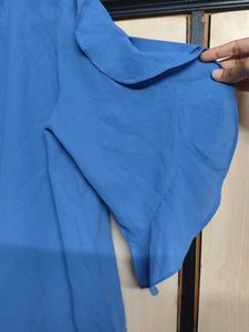 Stylish Blue Ruffled Sleeve Top