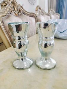 Silver Mercury Glass Candle Holder Set
