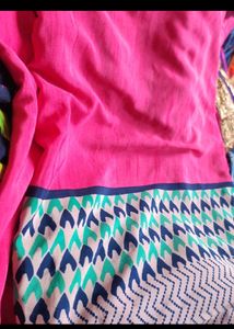 Vibrant Pink Saree with Geometric Print