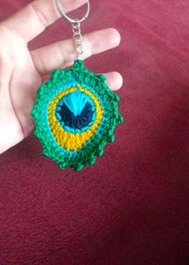 Handmade Crochet Peacock Feather Keychain
