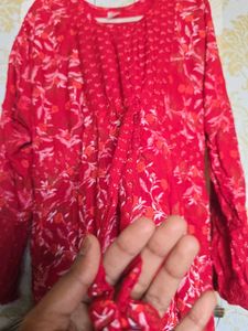 Vibrant Red Floral Print Khaftan