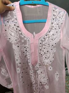 Pink Chikankari Kurta With Lining