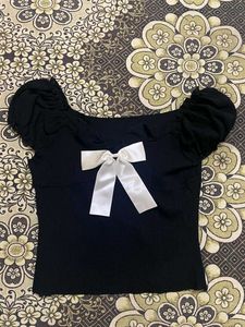 Cute Black Top with White Bow