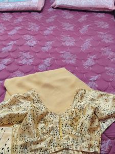 Elegant yellow Saree with Black Botanical Print