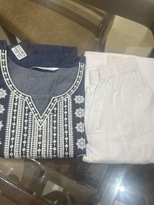 Embroidered Denim Kurta