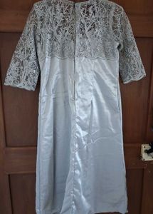 Elegant Silver Lace Evening Gown