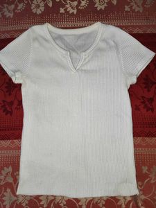 Ribbed V-Neck White Top