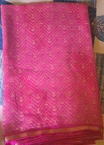 Vibrant Pink Saree with Gold Print