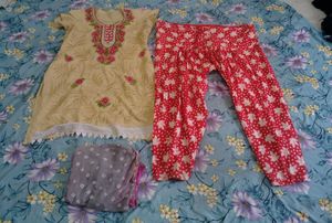 Embroidered Kurta Set with Pants & Dupatta