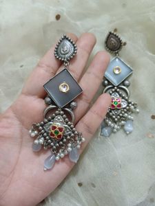 Brass Panchi Work Silver Tone Dangle Earring