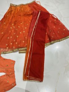 Orange Ombre Embroidered Skirt